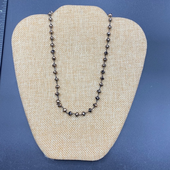 FOSSIL Copper & Black Crystal Glass Beads Necklace Bohemian Minimalist - Picture 4 of 7